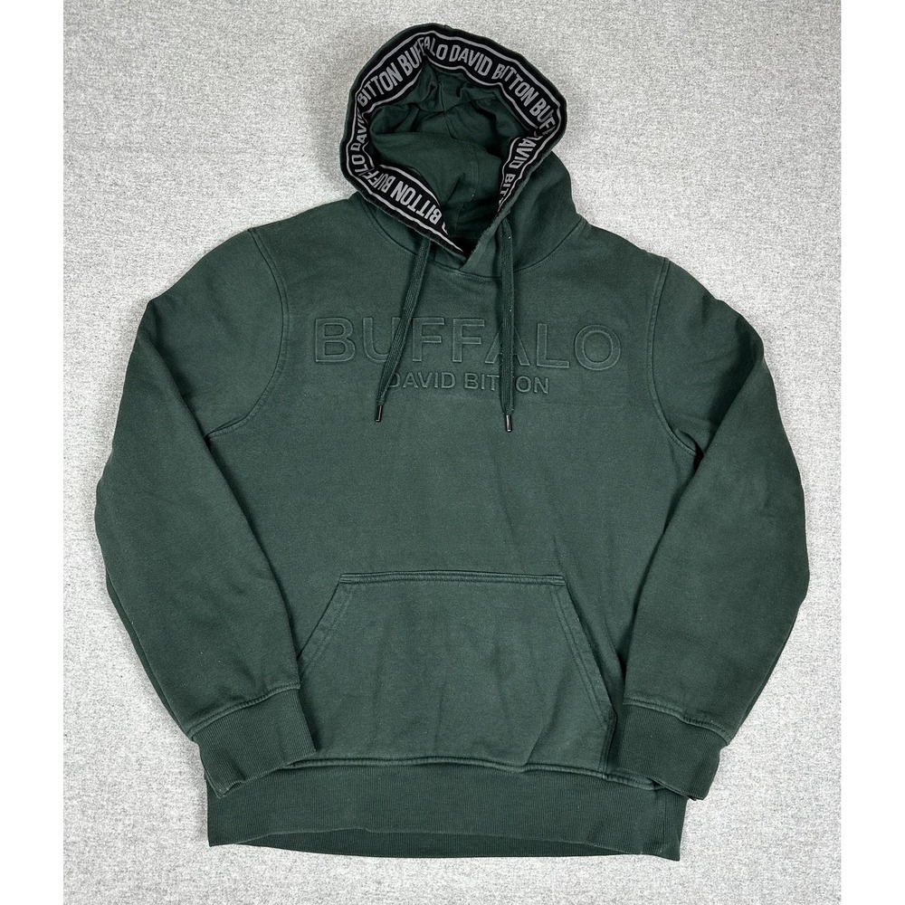 Buffalo‎ David Bitton Hoodie Mens Medium Green Logo Fleece Pullover Sweatshirt